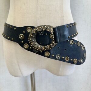 Leatherock Studded Leather Belt Women 36 Black Excellent Ornate Crystal Buckle